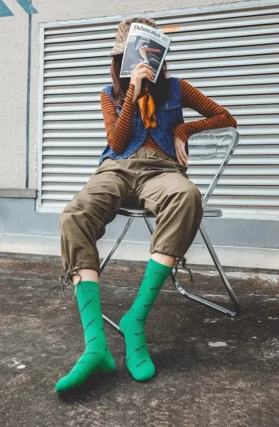 Balenciaga Logo Print Neon Yellow Socks - 8