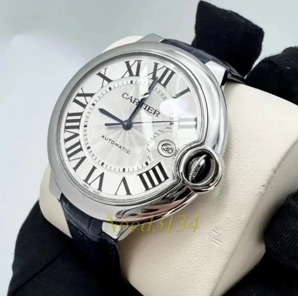 Cartier Ballon Bleu de Cartier Silver Dial Black Leather Strap Mechanical Watch - 6