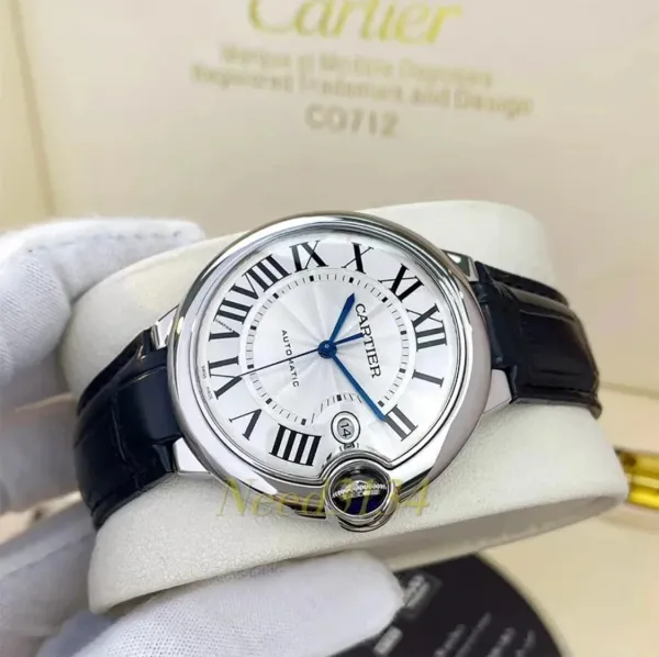 Cartier Ballon Bleu de Cartier Silver Dial Black Leather Strap Mechanical Watch - 9
