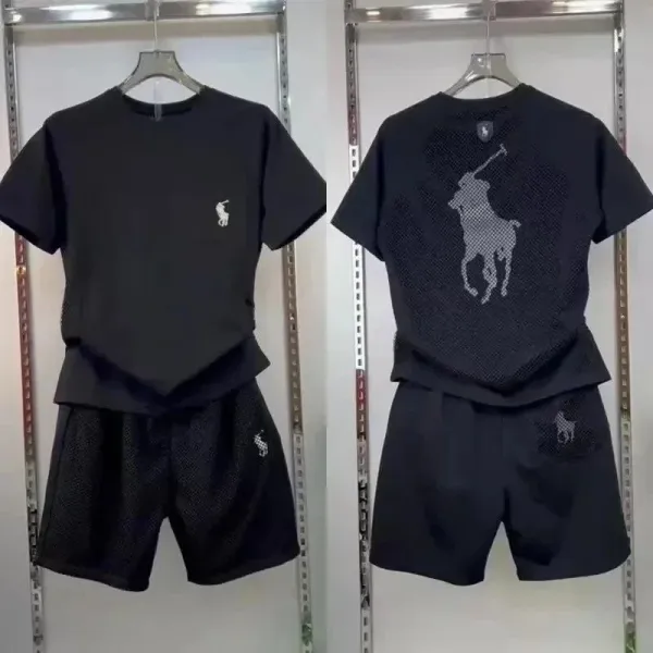 Polo Ralph Lauren Mesh Polo Player T-Shirt and Shorts Set Black - 1