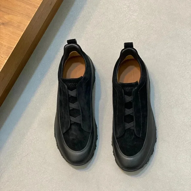 Zegna Leather Shoes Triple Stitch Slip-On Sneakers product detail image 2