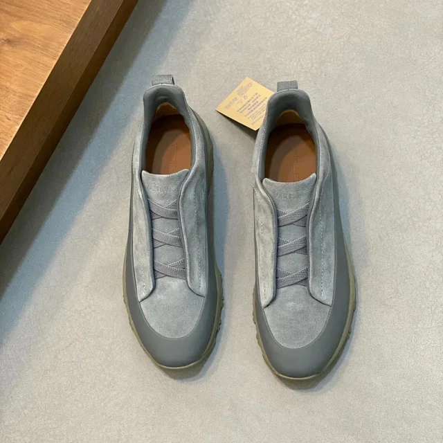 Zegna Leather Shoes Triple Stitch Slip-On Sneakers product detail image 3