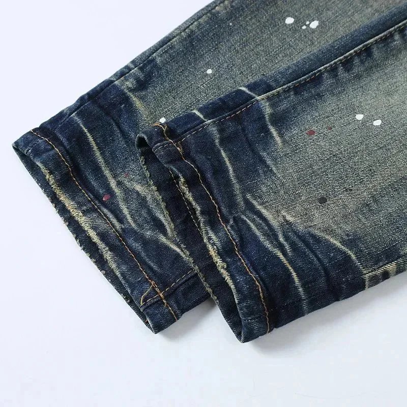 SPURLE Distressed Paint-Splatter Skinny Jeans - 9