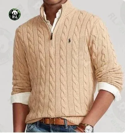 Ralph Lauren Cable Knit Quarter-Zip Sweater Pink - 2