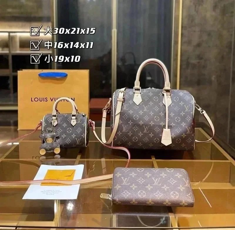Louis Vuitton Monogram Speedy 30 Boston Bag, Mini Speedy 16, and Porte-Monnaie Long Wallet in Multicolor