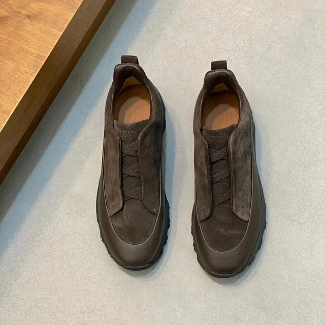 Zegna Leather Shoes Triple Stitch Slip-On Sneakers product detail image 4