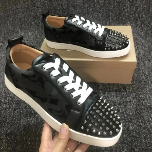 Christian Louboutin Louis Junior Spikes Black Camo White Sole Sneakers - 1