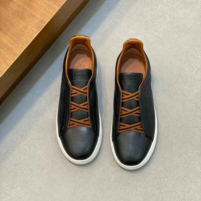 Zegna Leather Shoes Triple Stitch Slip-On Sneakers product detail image 6