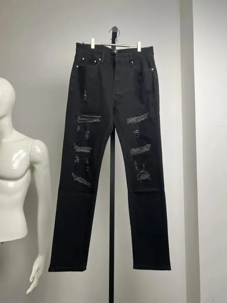 Amiri Distressed Rhinestone-Embellished Black Jeans - 5