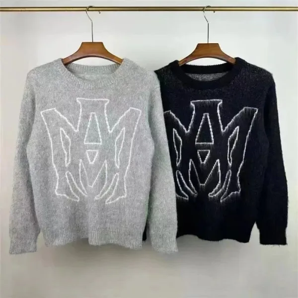 Design Mesh Knit Sweater with Numeric Print White Sweater - 8