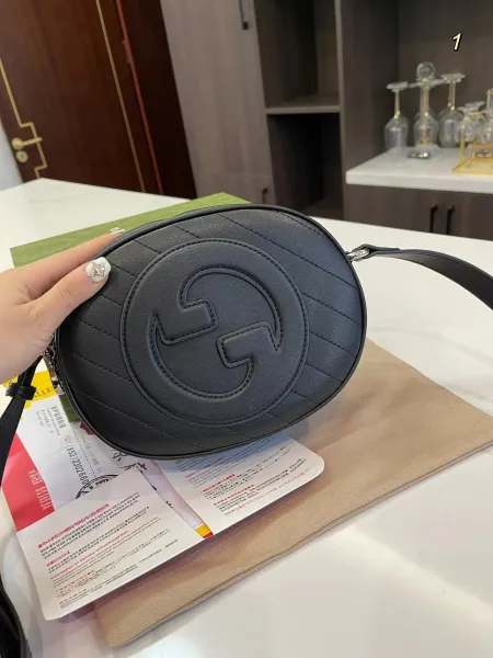 Gucci GG Marmont Mini Shoulder Bag Blue and Beige Canvas - 35