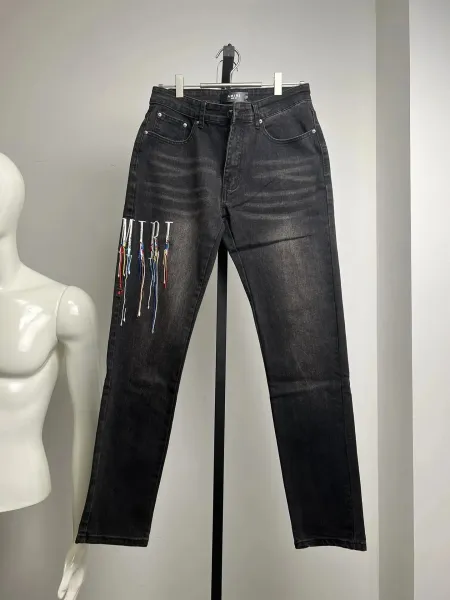 Amiri Distressed Rhinestone-Embellished Black Jeans - 7