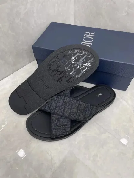 Dior Oblique Cross-Strap Slide Sandals Black - 4