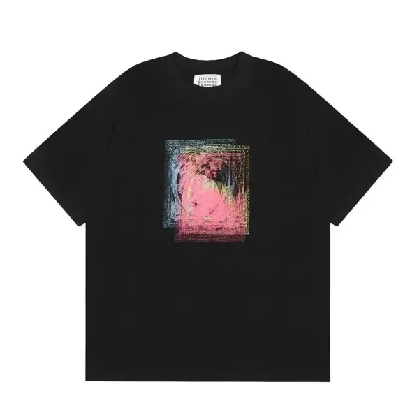 Maison Margiela Tabi Scribble Pink Print Black T-Shirt - 10