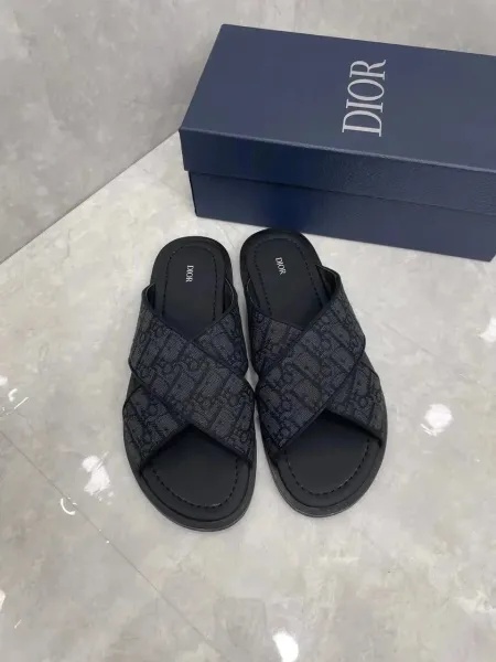 Dior Oblique Cross-Strap Slide Sandals Black - 8