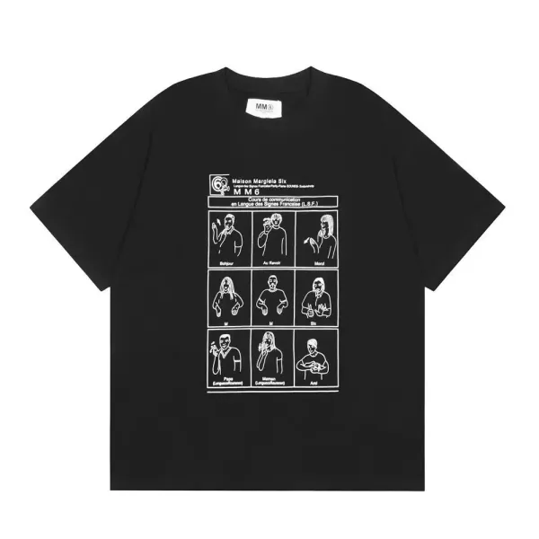 Maison Margiela Tabi Scribble Pink Print Black T-Shirt - 14