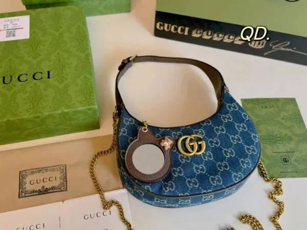 Gucci GG Marmont Mini Shoulder Bag Blue and Beige Canvas - 24