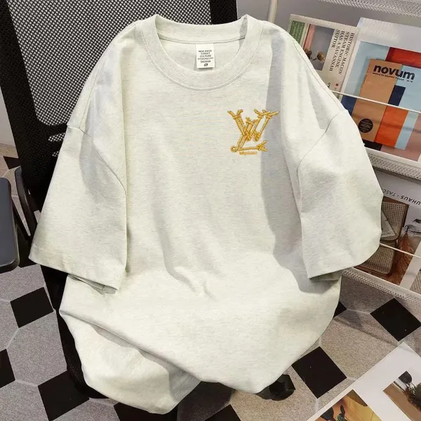 LV-Inspired Rope Knot Logo White Oversized T-Shirt - 2