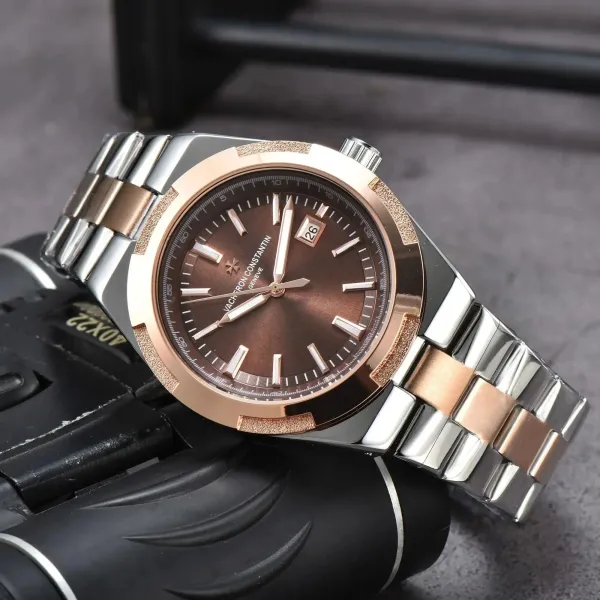 Vacheron Constantin Overseas Chronograph Brown Dial Rose Gold and Steel Watch - 1