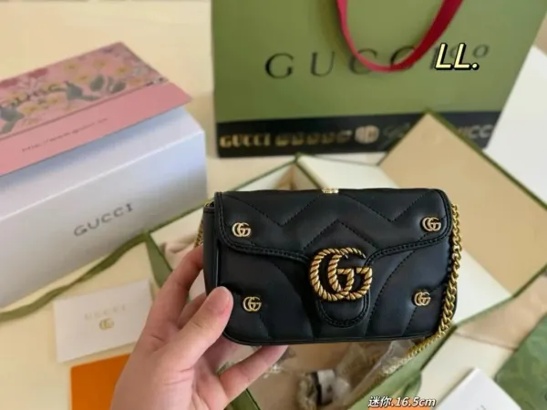 Gucci GG Marmont Mini Shoulder Bag Blue and Beige Canvas - 15