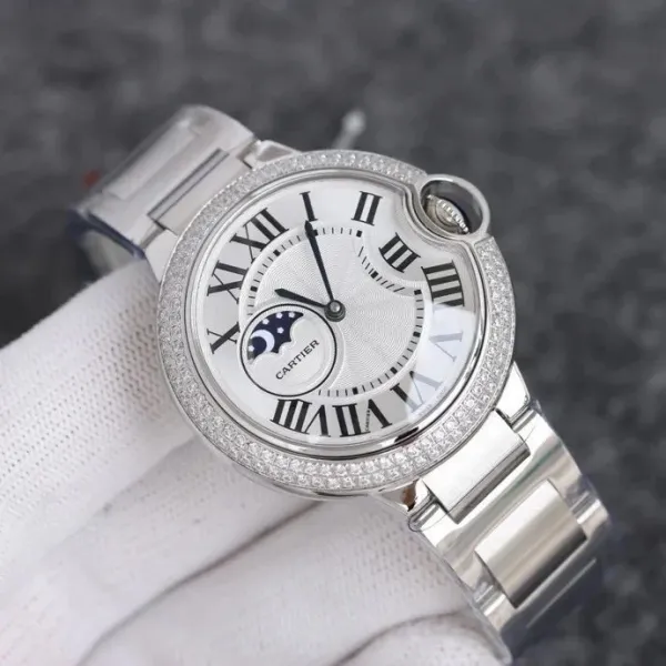 Cartier Ballon Bleu de Cartier Diamond-Set White Dial Black Alligator Strap Watch - 3