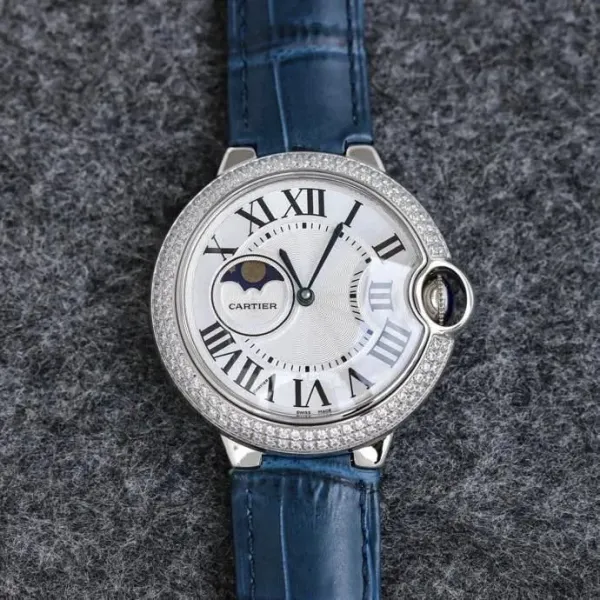 Cartier Ballon Bleu de Cartier Diamond-Set White Dial Black Alligator Strap Watch - 11