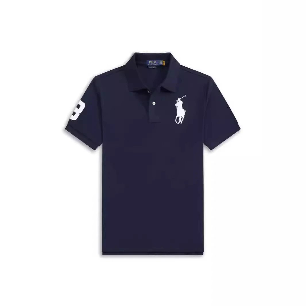 P shirt men's business casual loose large size pure cotton solid color embroidered short sleeved T-shirt