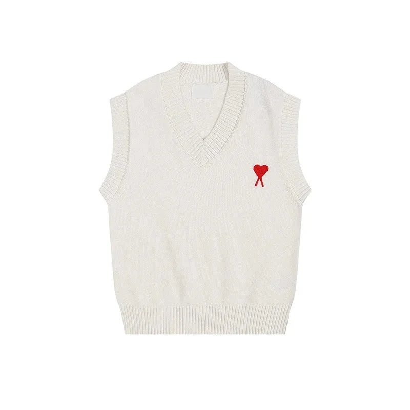 Ami Paris Ami de Coeur V-Neck Sweater Vest White