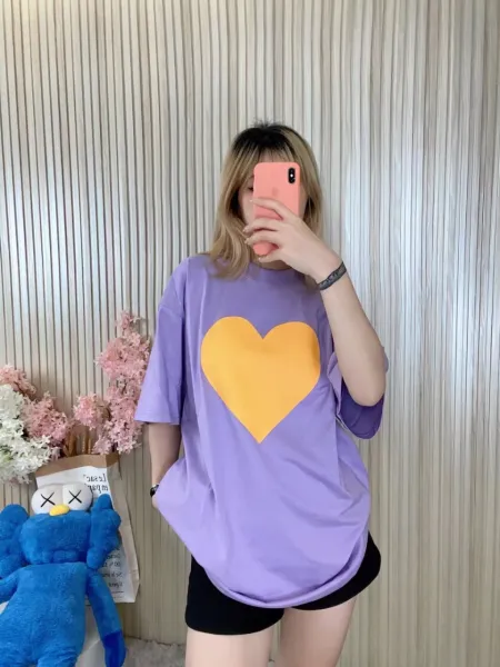 Design Oversized Heart Print T-Shirt Purple Tops.t Shirts - 1