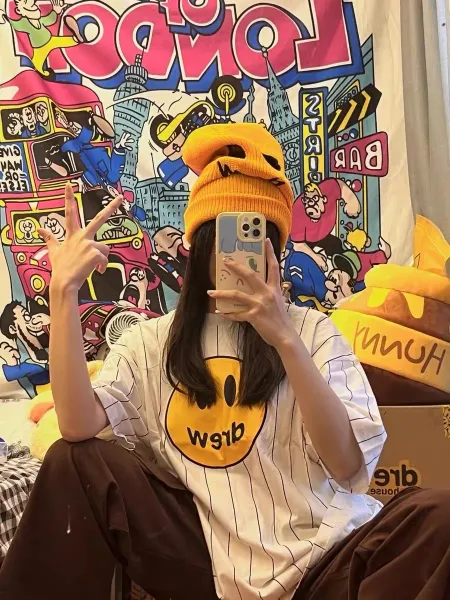 Drew House Smiley Face Pinstripe T-Shirt Yellow / White - 1