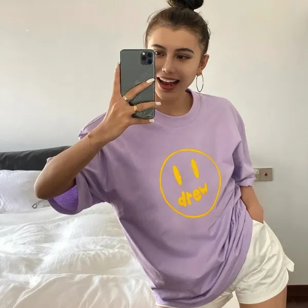 Drew House Smiley Face Logo Purple Oversized T-Shirt - 1