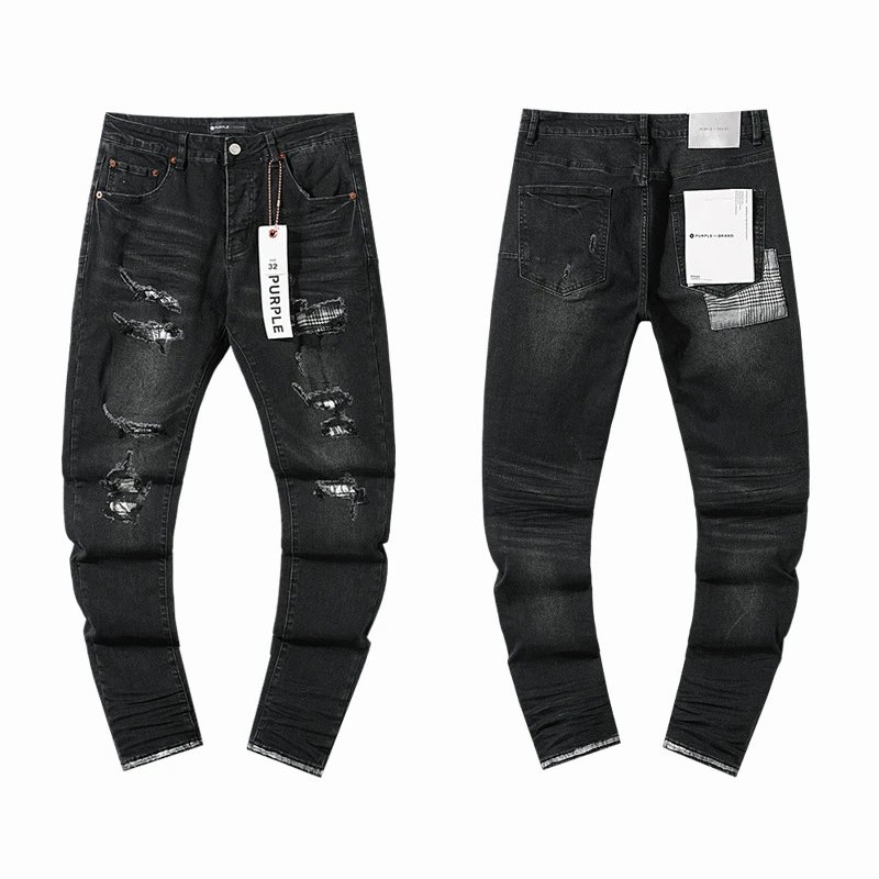 Purple Brand Jeans Straight Distressed Ripped Black