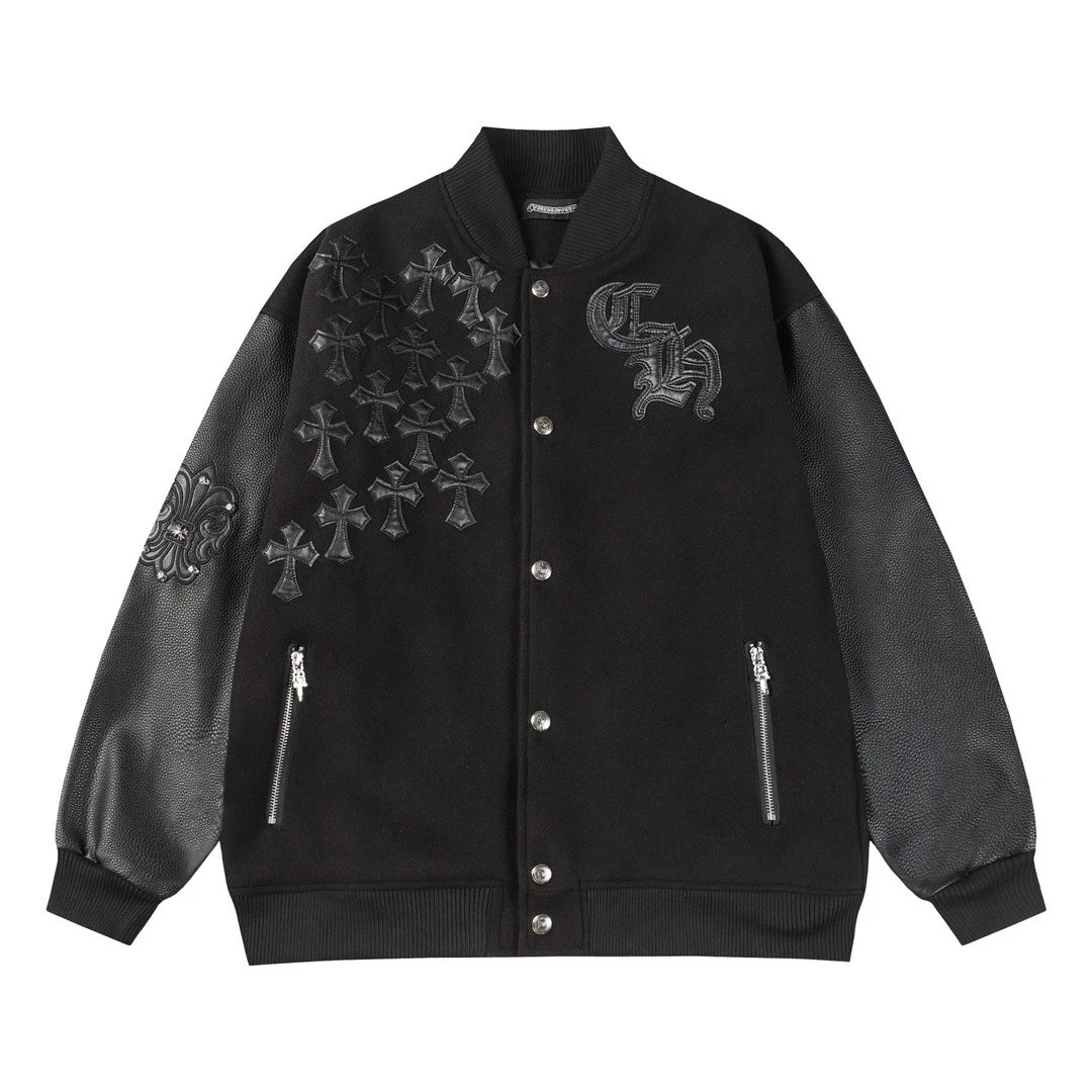 GRA Cross Embroidery Varsity Jacket Black/White - 5