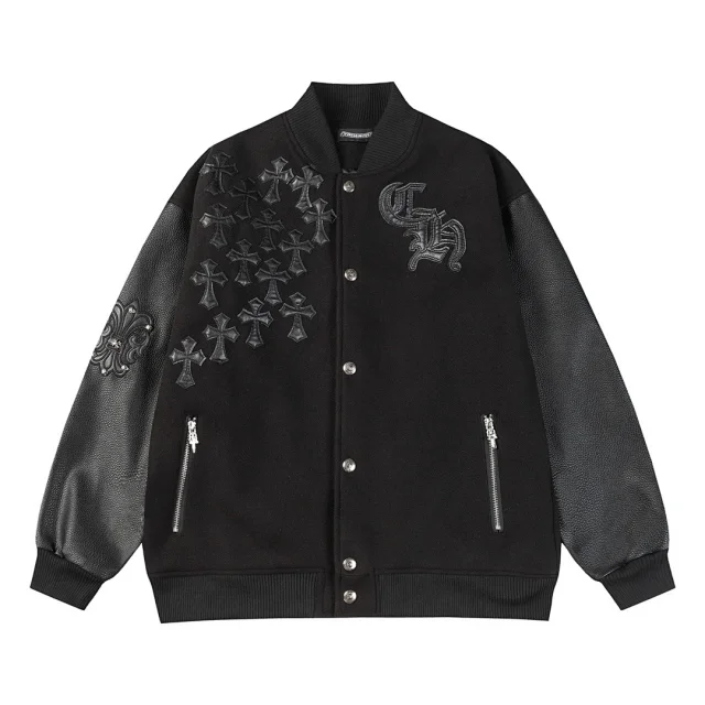 Chrome Hearts Jackets Varsity Jacket with Leather Sleeves and Embroidered Patches product detail image 4