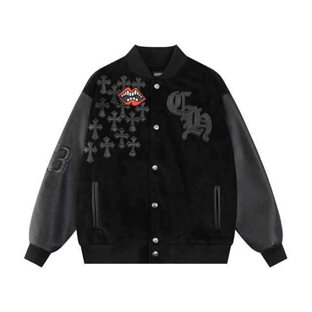 Chrome Hearts Jackets Varsity Jacket with Leather Sleeves and Embroidered Patches product detail image 2