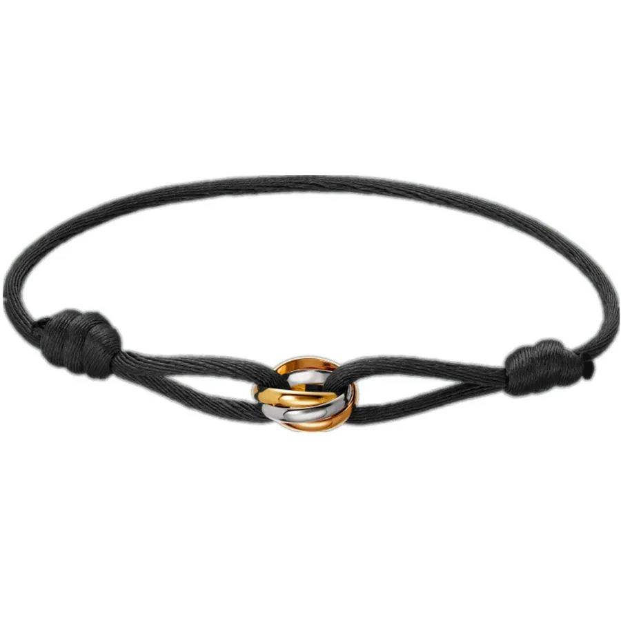 Unisex Adjustable Cord Bracelet with Two-Tone Interlocking Rings