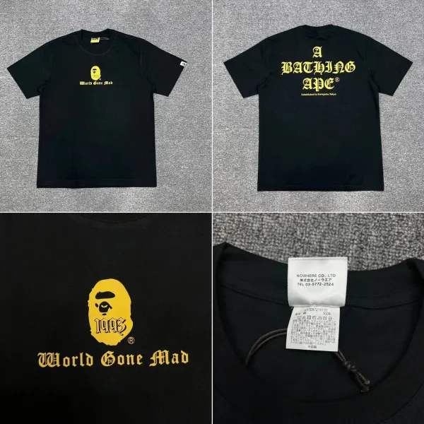 A Bathing Ape x World Gone Mad 1993 Yellow Logo Black T-Shirt - 1