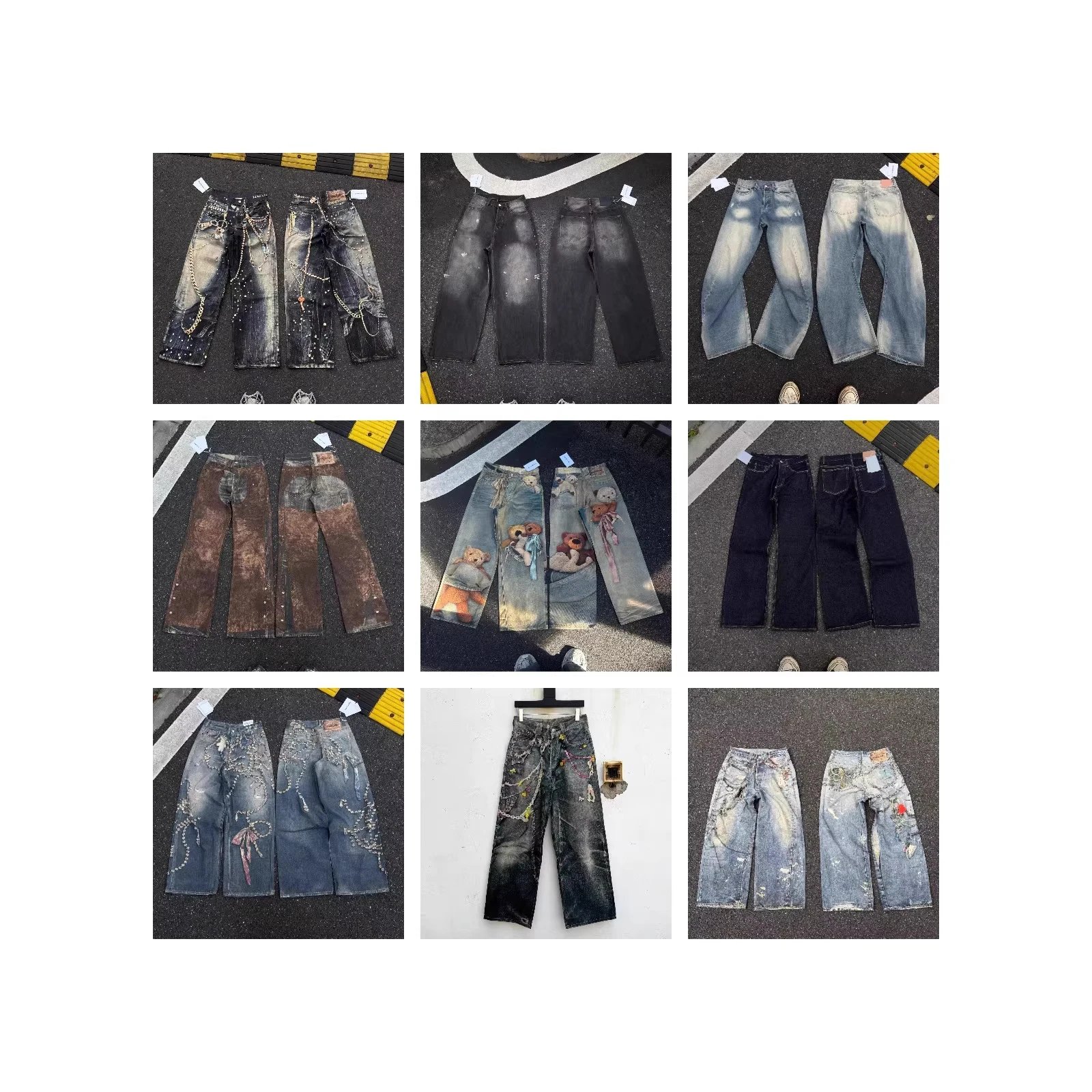 2026 Trendy Brand A C Hand-Painted Splash Ink Ripped Print Graffiti Ripple Loose Wide-Leg Jeans Unisex Collection-23