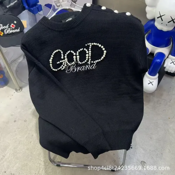 Good Brand Pearl-Embellished Black Knit Sweater - 1