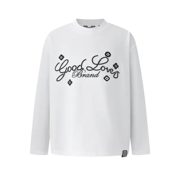 Good Love Brand Embellished Script Long-Sleeve T-Shirt White - 1