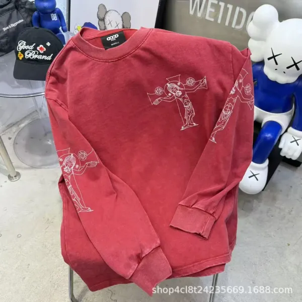 GOOD BRAND Graphic Print Washed Red Long Sleeve Tee - 1