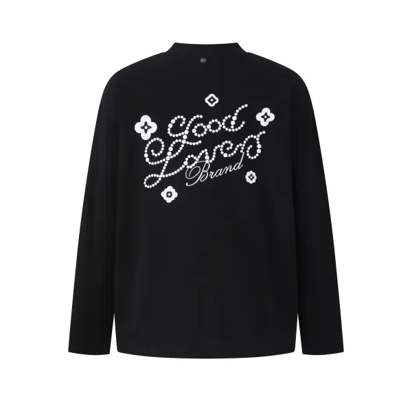 Good Love Brand Embellished Pearl Script Long-Sleeve T-Shirt Black - 1