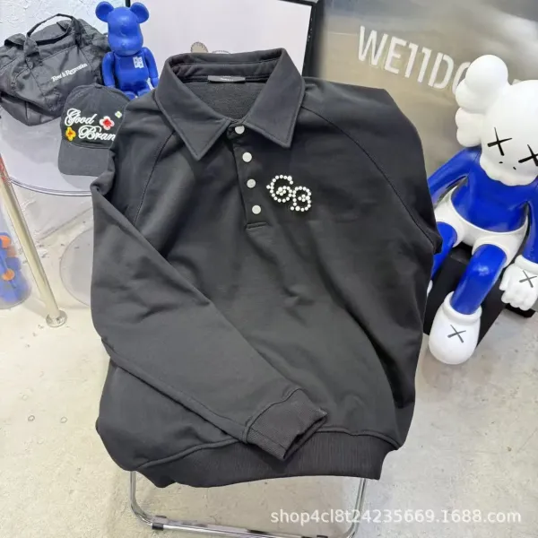 Gucci GG Pearl-Embellished Black Polo Shirt - 1