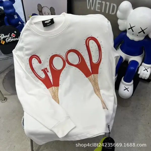 Good Brand Scissors Graphic Embellished White Long-Sleeve T-Shirt - 1