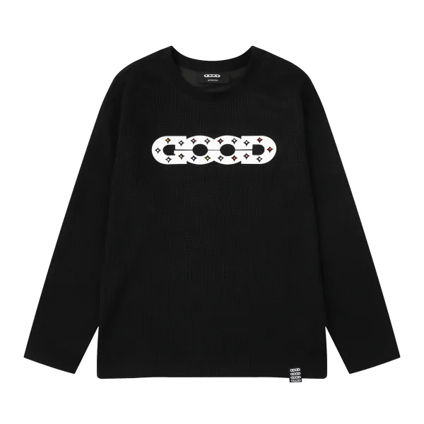 COOD Chain Logo Black Waffle-Knit Long-Sleeve Top - 1