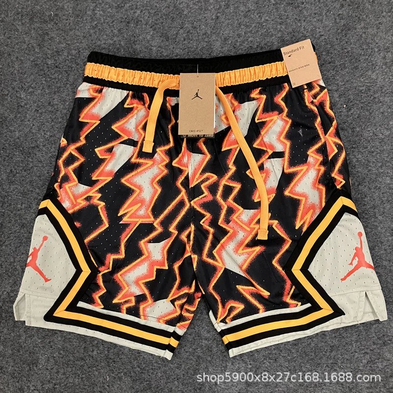 Jordan Diamond Basketball Shorts Mesh Lightning Print Black Orange White