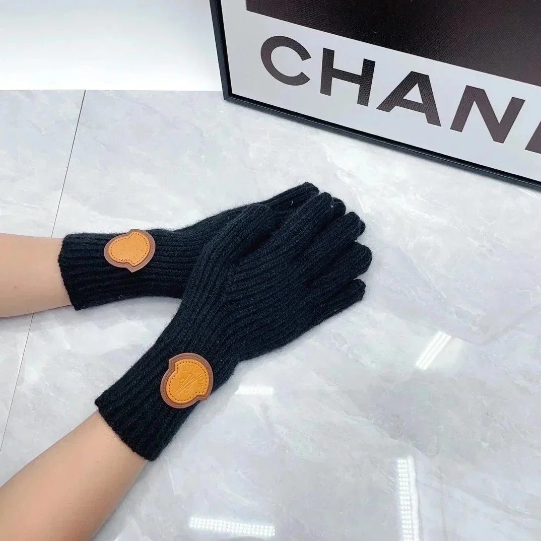 Chanel Knit Gloves with Leather Patch Black