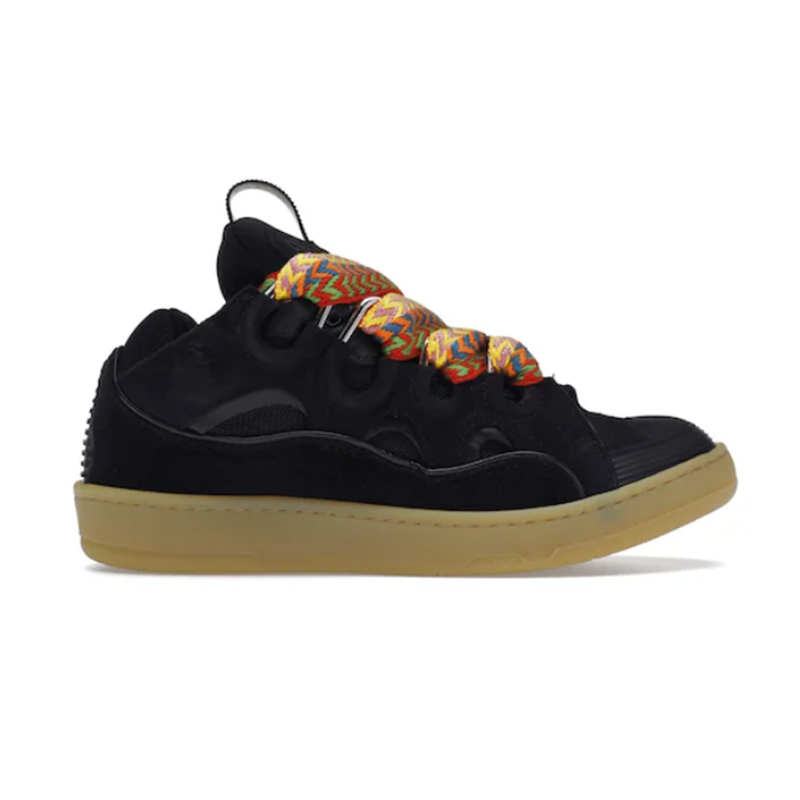Black Suede Sneakers With Colorful Laces Casual Shoes