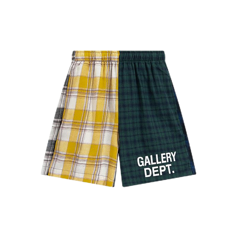 Gallery Dept. Plaid Split Shorts Yellow and Green