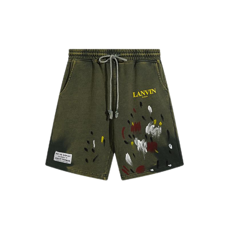 Lanvin x Josué Thomas Art On Display Paint-Splatter Shorts Army Green